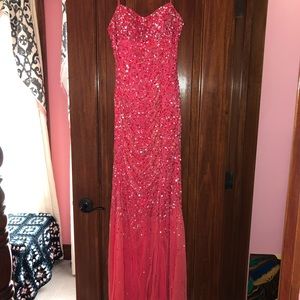 Hot Pink Sequin Evening Gown With Side Slit
